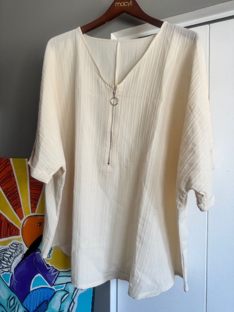 Cream Textured Chiffon Ring Zip Tunic Top Plus Size 8xl / 5x 6x